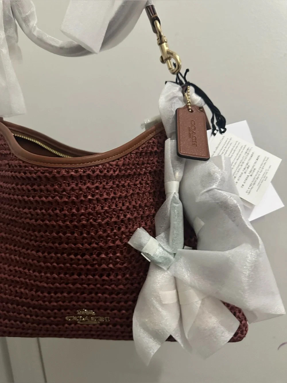 NWT Coach Laurel Shoulder Bag With Charms CES23 Straw/Gold/Russet